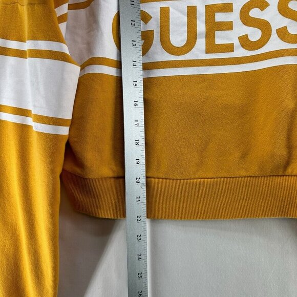 Guess Cropped Sweater Women Sz L Quarter Zip Spellout Pullover Activewear Yellow - Picture 9 of 12